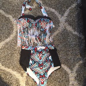 2 piece bathing suit set, high wasted